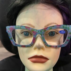 Sigvan Floral Blue Cat-Eye Reading Glasses 2.50 Anti Blue Light NWOT
